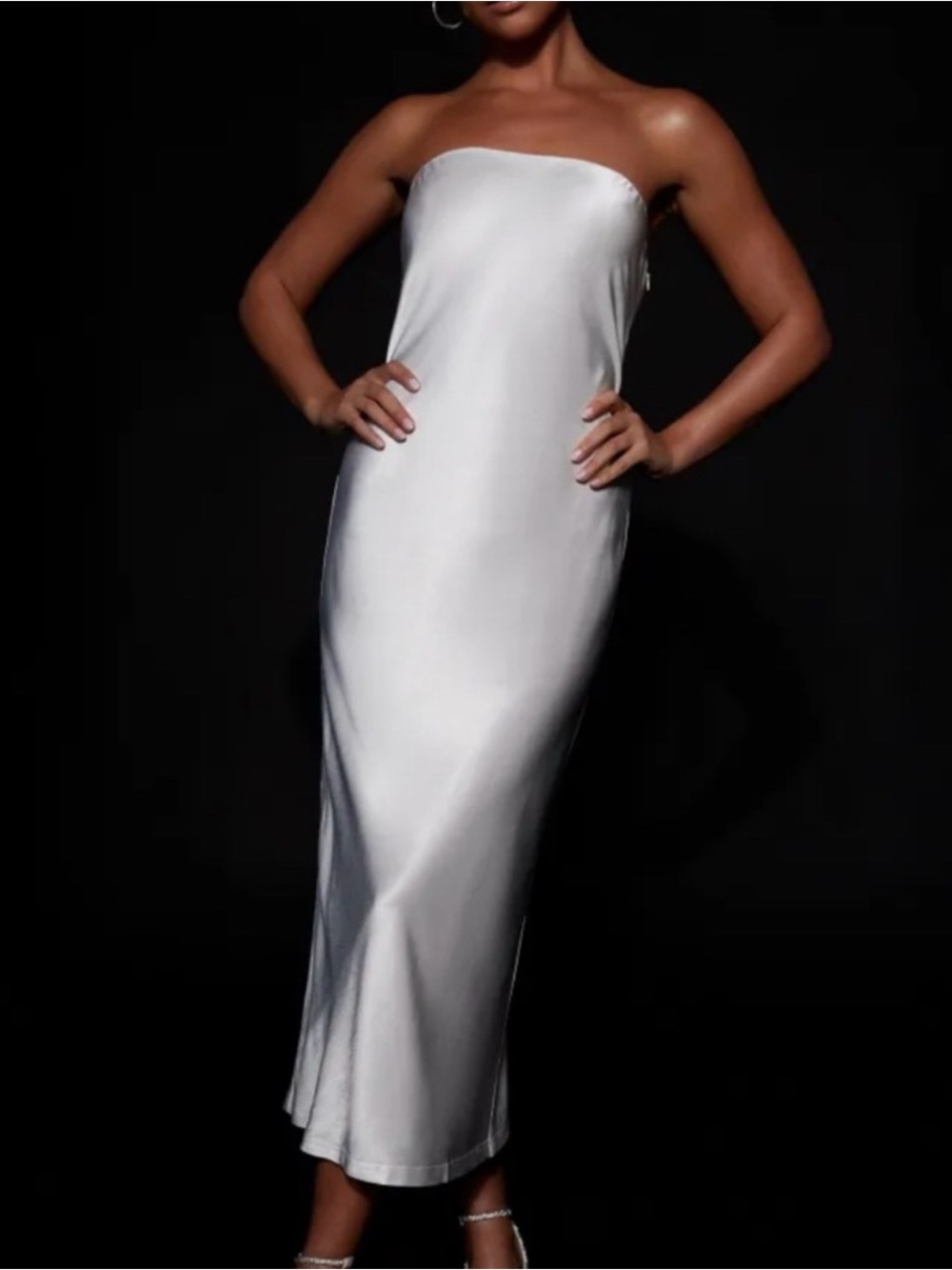 Meshki Strapless Satin Slip Dress in White
